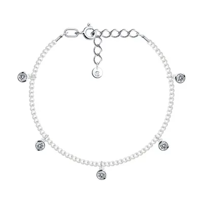 Браслет из серебра с синтетическим жемчугом и фианитами из серебро