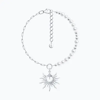 Браслет из серебра с синтетическим жемчугом и фианитом из серебро