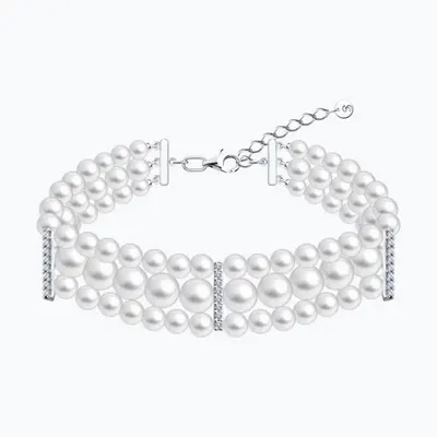 Браслет из серебра с синтетическим жемчугом и фианитами из серебро