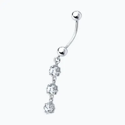 Пирсинг из серебра с фианитами для пупка из серебро