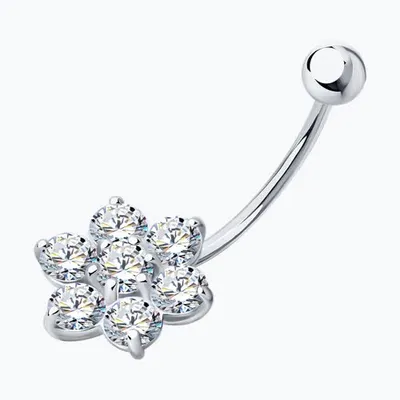 Пирсинг в пупок из серебра с фианитами из серебро