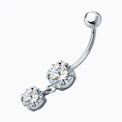 Пирсинг в пупок из серебра с фианитами из серебро