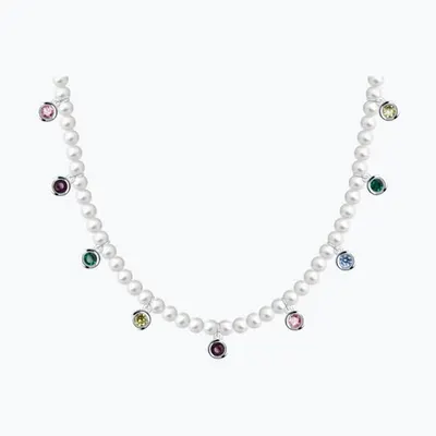 Колье из серебра с синтетическим жемчугом и фианитами из серебро