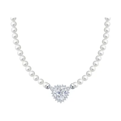 Колье из серебра с синтетическим жемчугом и фианитами из серебро