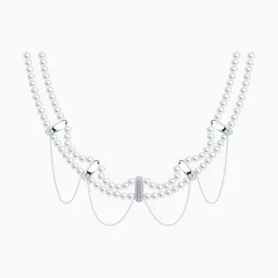 Колье из серебра с синтетическим жемчугом и фианитами из серебро