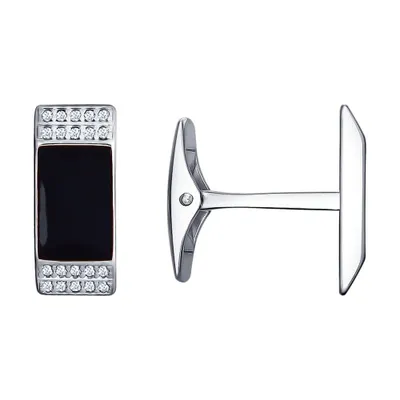 Запонки из серебра с эмалью с фианитами из серебро