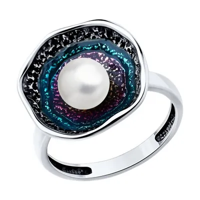Кольцо из серебра с жемчугом и эмалью из серебро
