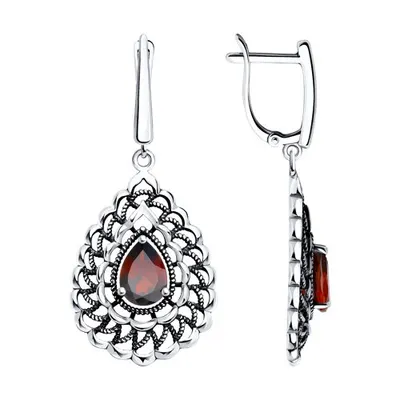 Серьги из серебра с гранатами из серебро