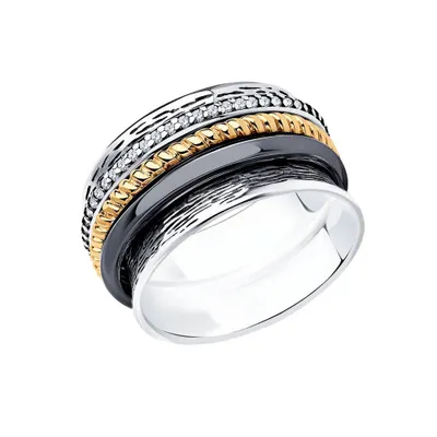 Кольцо из золочёного серебра с фианитами из серебро