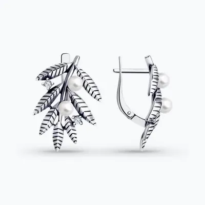 Серьги из серебра с жемчугом и фианитами из серебро